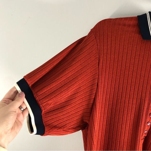 Urban Outfitters Size XS Rust Red Blue Stripe Collar Oversized Farrah Polo Top - Picture 4 of 15